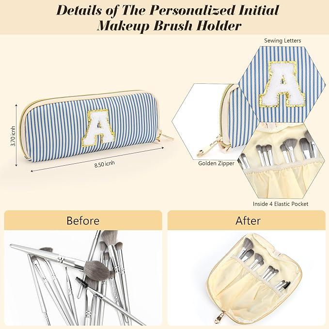 Travel Makeup Bag Christmas Gifts for Women Girl Teens, Personalized Initial Makeup Bag for Cute Teen Girls, Preppy Stuff Toiletry Bag Cosmetic Bag, Teen Girls Gift Trendy Stuff, Letter L