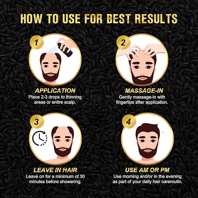 (3Pc) Organic Black Rice Water Spray for Hair Growth, A Solution with Castor Oil & Ginger Root Extract for Thicker, Fuller Hair, Targets Hair Loss and Repairs Damage 300ml/9.6 fl.oz