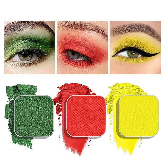 3-Color Eyeshadow Combo Pack – Christmas Red Green Glimmer Bright Yellow, Matte & Shimmer Neutral Shades,Powder, Highly Pigmented, Refills Pans for Custom Magnetic Palette