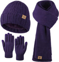 Winter Beanie Hat Scarf Gloves, Warm Fleece Knit Hat Long Scarf Neck Warmer Touch Screen Winter Gloves Set Gifts for Women