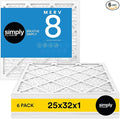 Simply 25x32x1 Air Filter, Merv 8, 6 Pack, by SimplyFilters