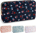 Nylon Small Floral Makeup Bag for Purse, Cute Preppy Makeup Bag Cosmetic Zipper Pouch Purse, Waterproof Portable Travel Set Toiletry Bag Make Up Brush Bag Organizer Storage for Women(Navy Blue-Flower)