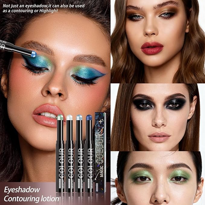 White Shimmer Eyeshadow, White Cream Glitter Eyeshadow Stick Pencil, Waterproof Long Lasting High Pigment Eye Shadow Crayon Pen, Women Multi-Dimensional Eye Highlighter Stick (19#)