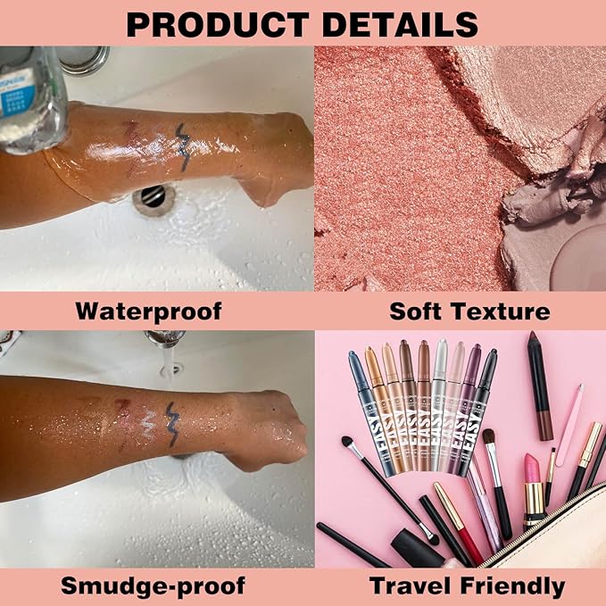 Rose Gold Eyeshadow Stick Shimmer Cream Single Eyeshadow Pencil Makeup, High Pigmented Crease-proof Eye Shadow Brightener Stick, Hypoallergenic Waterproof Long Lasting Eye Highlighter stick(B-10#)
