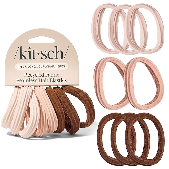 Kitsch Hair Ties No Damage - Strong, Stretchy Hair Bands | Soft Nylon Ponytail Holders, Snag-Free Rubber Bands, Perfect for Updos & Braids | Ideal Gifts for Women - Rosewood, 8pcs