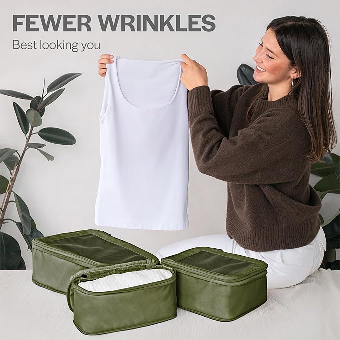 Aerotrunk Compression Packing Cubes for Travel - Luggage Organizer Bags - Double Zipper Packing Cubes for Suitcases (4-Pack, Olive)