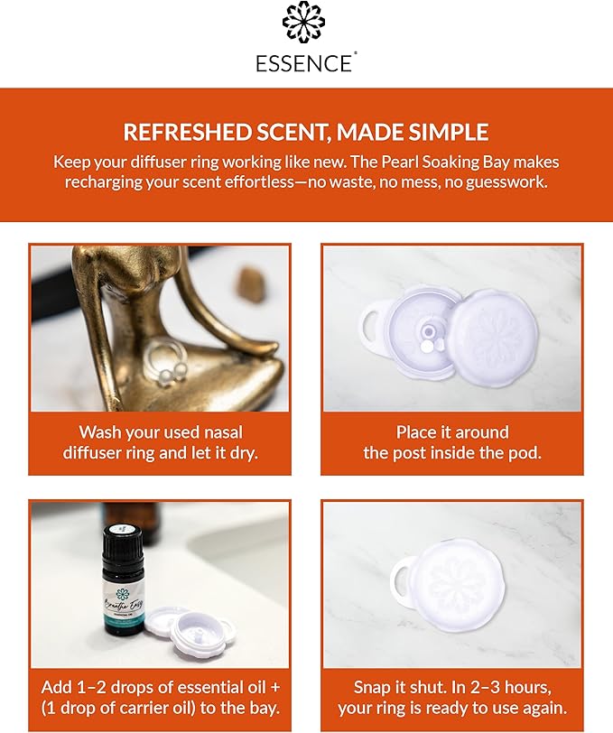 Essence Pearl Travel Case - Wearable Aromatherapy Kit with Nasal Diffuser Rings, Soaking Bay, and 5mL Essential Oil – Portable Wellness Gift Set for On-The-Go Self Care