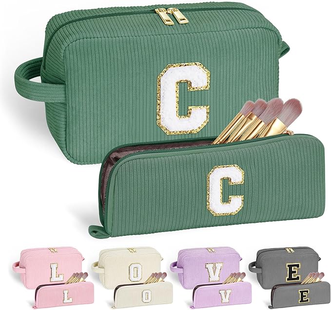 YOOLIFE Initial Travel Makeup Bag Cosmetic Bag - Teen Girl Gifts Trendy Stuff Friend Birthday Gifts for Women Teen Girl Kids