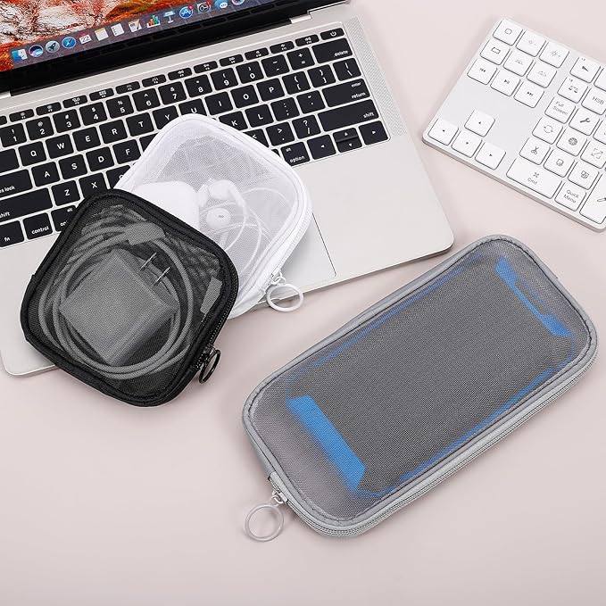 4 Pieces Mini Zipper Nylon Mesh Pouch, Mesh Cosmetic Bags Makeup Bags, Multipurpose Travel Toiletry Bags for Office Supplies and Travel Accessories (White, M)