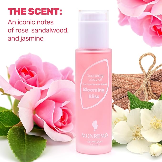 Nourishing Body Oil | Hydrating Squalane, Sweet Almond, Rose, Sandalwood & Jasmine Extracts, Apricot Kernel, Safflower & Castor Oils, Fast-Absorbing Moisturizer for Dry Skin, After Shower Care