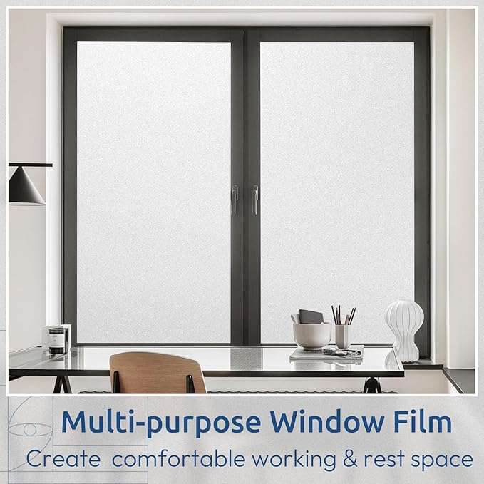 rabbitgoo Window Privacy Film, Non-Adhesive Frosted Glass Window Film for Bathroom, Static Cling Heat Blocking Stickers for Home Indoor Opaque Frosting Coverings House Tint, Matte White 17.5" x 118.1"