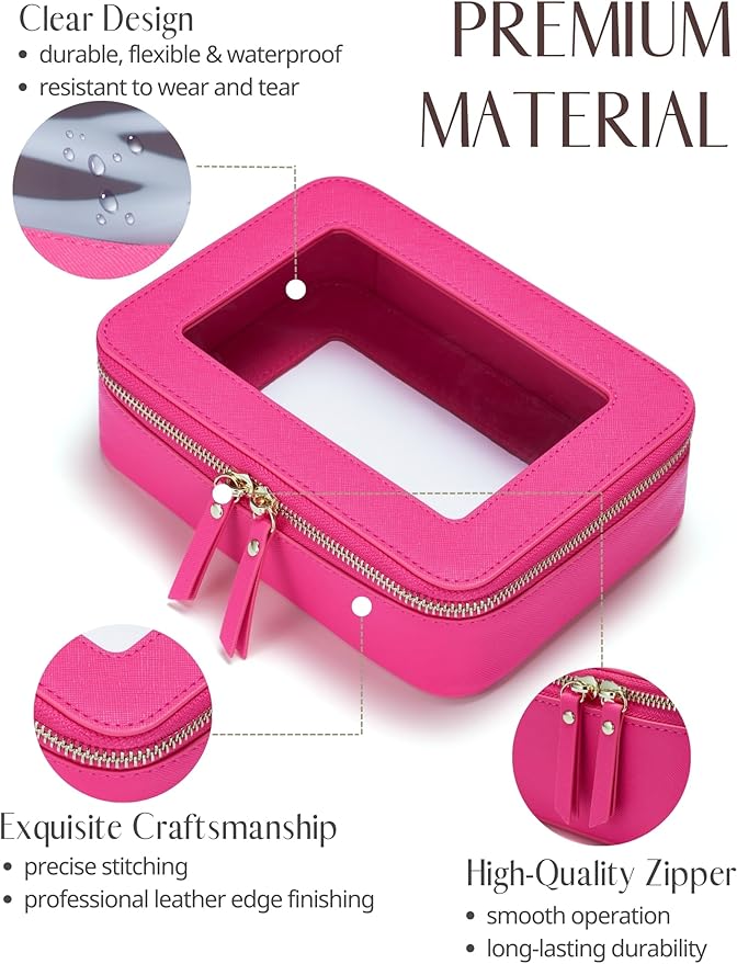 Popvibe Clear Makeup Bag Travel Cosmetic Case Transparent Toiletry Bag with Zipper, Portable Make Up Organizer Traveling Compact Car Bag for Essentials