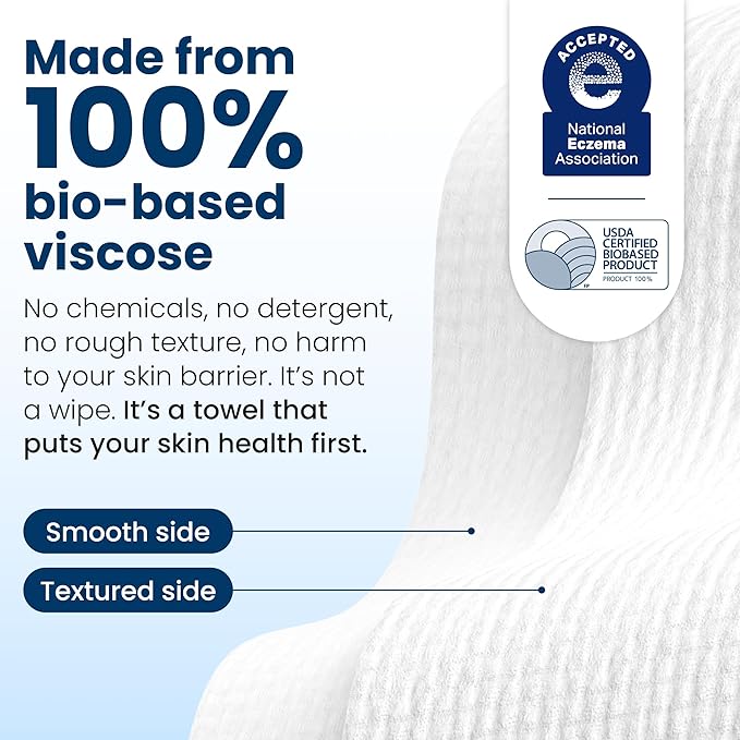 Clean Skin Club Clean Towels XL®, 100% USDA Biobased Face Towel, Disposable Face Towelette, Eczema Association Accepted, Makeup Remover Dry Wipes, Ultra Soft, 50 ct per pack, 4 Packs, 200 Ct Total