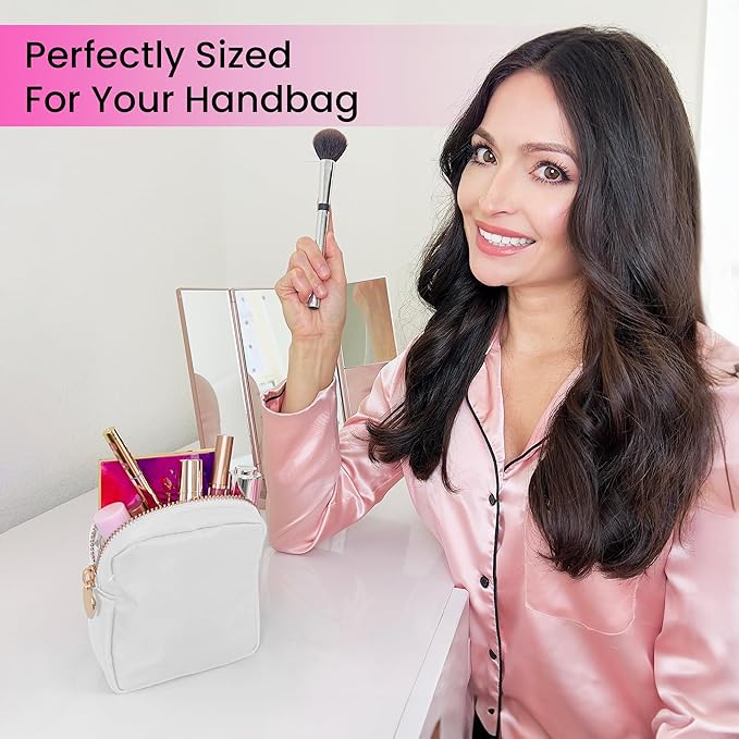 DANCOUR Nylon Makeup Bags for Women Large Preppy Travel Toiletry Pouch Cosmetic Bag Makeup Organizer