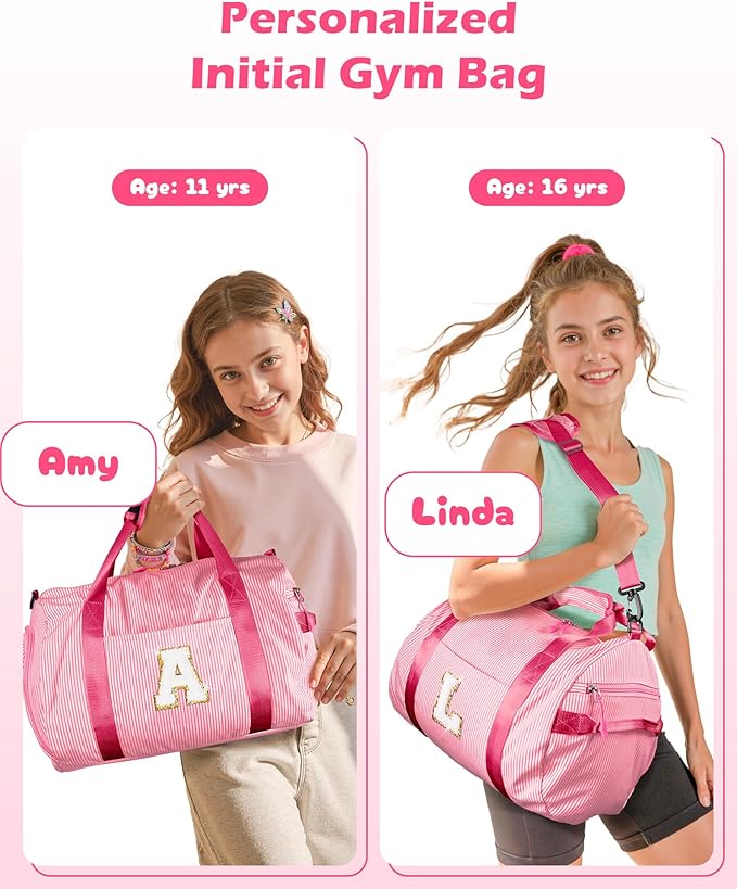 Gifts for Teenager, Girls Travel Duffle Bag, Kids Initial Overnight Bags with Shoe Compartment, Personalized Weekend Bag with Makeup Pouch, Gift for Cheerleader Girl (Letter H)