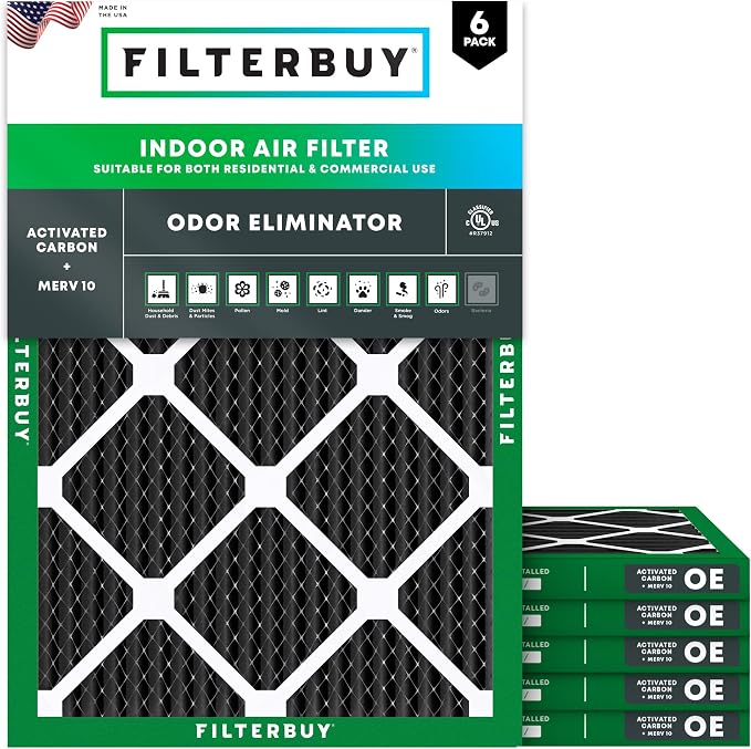 Filterbuy 24x25x1 Air Filter MERV 10 Odor & Allergy Defense by Filterbuy