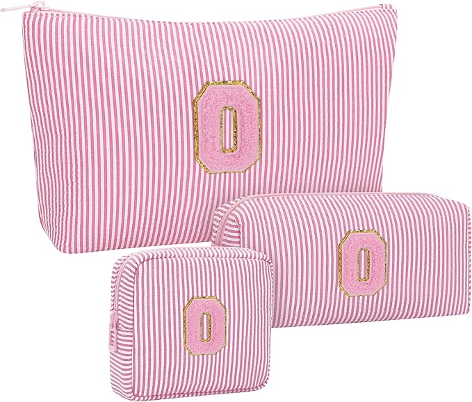 MONSTINA Initial Period Bag Sanitary Napkin Storage Bag Tampon Pouch Portable Feminine Care First Period Kit for Teen Girls Women Gift for Her Cute Toiletry Bag,3PCS,Pink O
