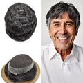 FACE MIRACLE Toupee for Men French Lace Hairpiece Human Hair Replacement System Skin PU Mens Toupee V-Looped Front Hair Piece 6"X8" #1B40 1B# OFF BLACK WITH 40% SYNTHETIC GREY-80% Light Density
