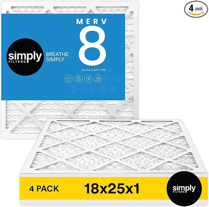 Simply 18x25x1 Air Filter, Merv 8, 4 Pack, by SimplyFilters