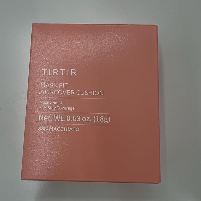 TIRTIR Mask Fit All Cover Pink Cushion Foundation | High coverage, Velvety Matte Finish, Lightweight, Flawless, Corrects Redness, Korean Cushion (#33N Macchiato, Full Size, 0.63 Fl Oz)