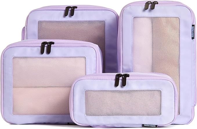 Aerotrunk Compression Packing Cubes for Travel - Luggage Organizer Bags - Double Zipper Packing Cubes for Suitcases (4-Pack, Purple)