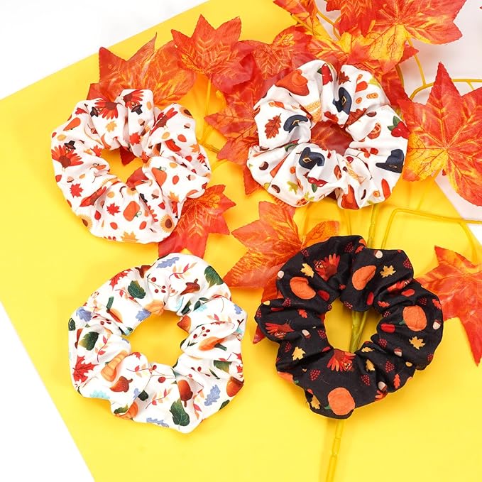 Thanksgiving Day Hair Scrunchies Soft Fall Turkey Harvest Elastic Hair Ties Autumn Hair Accessories Scrunchy Elastics Hair Bands Gifts Ponytail Holder Accessories for Women Girls
