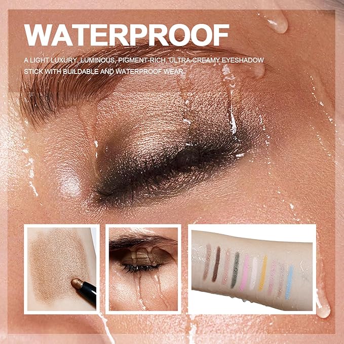CHIFURE Eyeshadow Stick, Shimmer and Matte Cream Eye Shadow Brightener Sticks Eyeliner Pencil Crayon, Waterproof Long Lasting Eye Highlighter Stick Makeup,0.056 Oz(#6-Oyster)