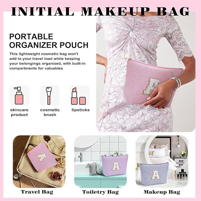 Sister Birthday Gifts for Girls - Travel Makeup Bag, Big Sister Gifts for Girls 6-12 Year Old Girl Gift Teen Girl Gifts Trendy Stuff, Cute Stuff Initial Makeup Bags Set, Pink Letter S