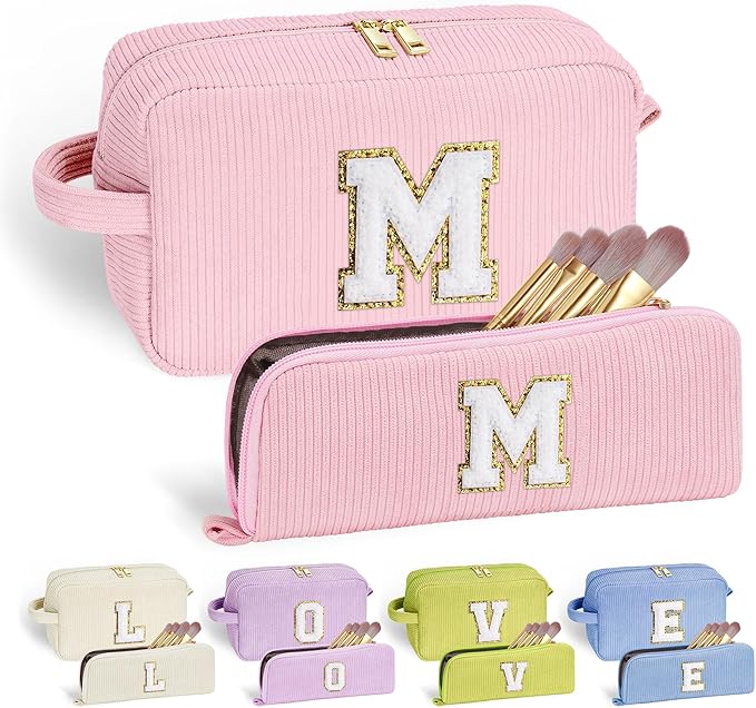 YOOLIFE Initial Travel Makeup Bag Cosmetic Bag - Teen Girl Gifts Trendy Stuff Friend Birthday Gifts for Women Teen Girl Kids