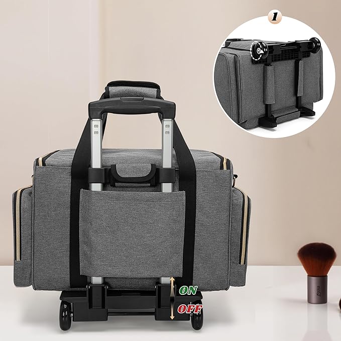LUXJA Rolling Makeup Case with 3 Removable Pouches and 1 Makeup Brush Bag, Large Makeup Bag Cosmetic Bag with Detachable Dolly (Patented), Gray