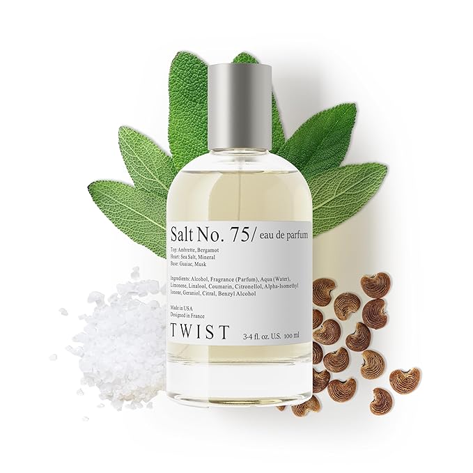 Twist Salt No. 75 - Eau De Parfum Inspired by J. Malone Wood Sage & Sea Salt, Long-Lasting Perfume For Women & Men, Paraben Free, Vegan, Clean Ingredients, Unisex - Spray 100 ml | 3.4 fl. oz.