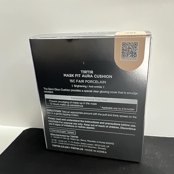 TIRTIR Mask Fit Aura Silver Cushion Foundation | Semi-glow Finish, Natural Coverage, Moisturizing, Lightweight, Korean cushion foundation (#15C Fair Porcelain, Full Size, 0.63 Fl Oz)