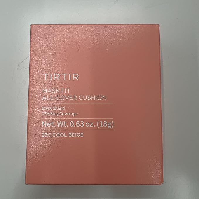 TIRTIR Mask Fit All Cover Pink Cushion Foundation | High coverage, Velvety Matte Finish, Lightweight, Flawless, Corrects Redness, Korean Cushion (#27C Cool Beige, Full Size, 0.63 Fl Oz)