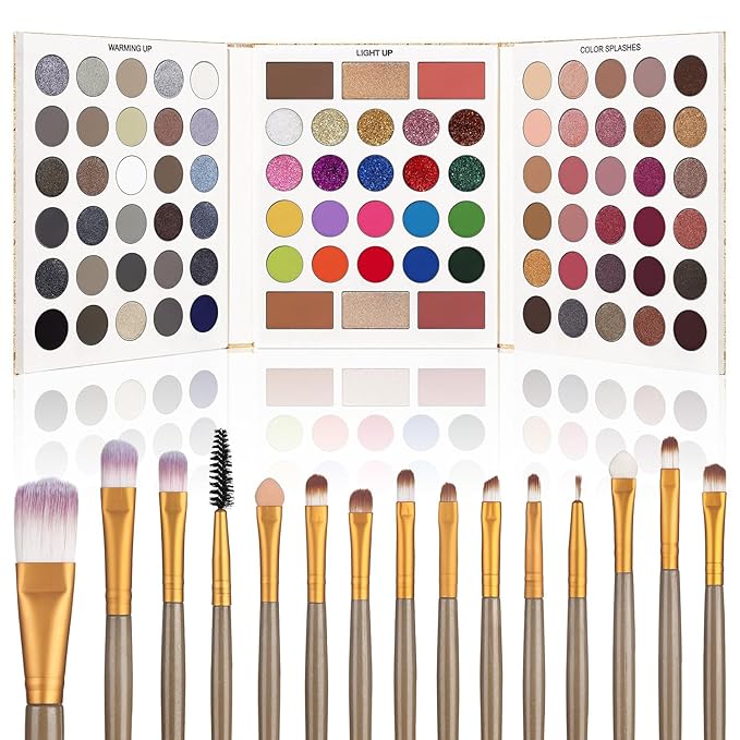UCANBE Eyeshadow Palette with Brushes Makeup Sets, Pigmented Eye Makeup Pallet Holiday Gift Set, Goth Smokey Rosy Neutral Glitter Rainbow Eye Shadows & Contour Highlight Blush All-in-One Make Up Kit