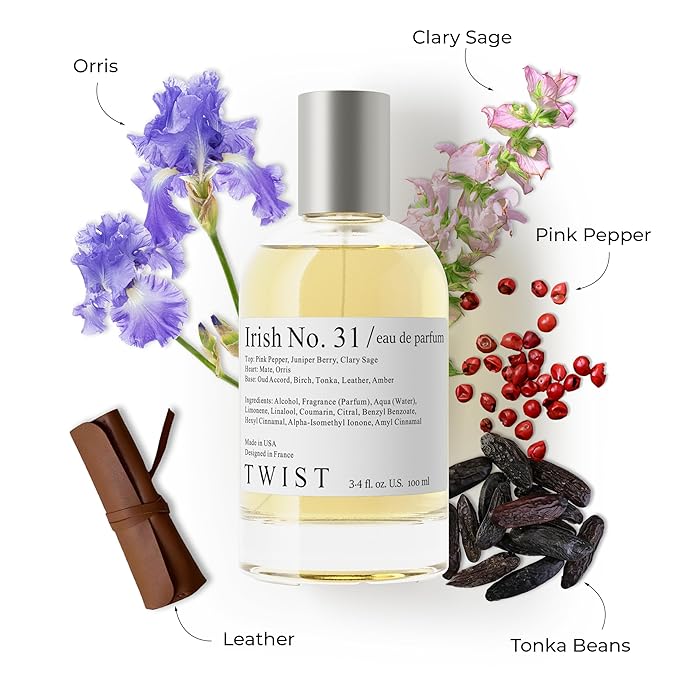 Twist - Irish No. 31 - Eau De Parfum Inspired by Memo Paris Irish Leather, Long-Lasting Perfume For Women & Men, Paraben Free, Vegan, Clean Ingredients, Unisex Fragrance - Spray 100 ml | 3.4 fl. oz.