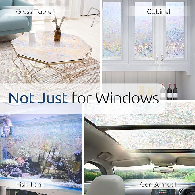 rabbitgoo Window Privacy Film Rainbow Film Decorative Window Sticker, 3D Static Stained Glass Cling Tint for Home Heat Control Non-Adhesive, 29.5 x 78.7 inches