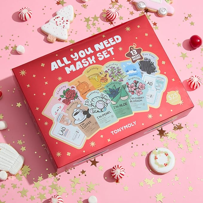 TONYMOLY All You Need Mask Set – 13-Piece Face Mask Set with 10 Hydrating Sheet Masks & 3 Eye Masks for All Skin Types, Skincare Variety Pack, Paraben-Free, Travel Size