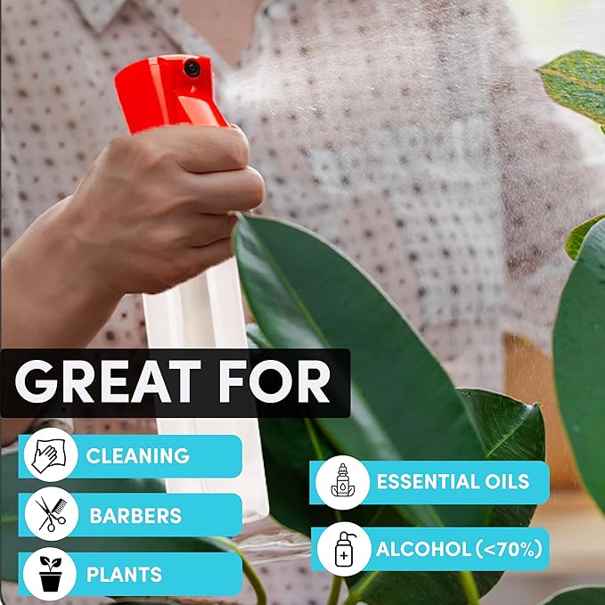 Hula Home Spray Bottle for Hair (10.1oz/300ml) - Powered by Flairosol® Spray Technology - Continuous Ultra Fine Mist Sprayer for Hairstyling, Cleaning, Salons, Plants, Essential Oil & More - Red/Clear