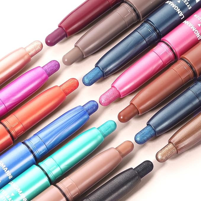 LANGMANNI Eyeshadow Stick, 6 PCS Waterproof Multi-Color Eyeshadow Pen Set, Creamy Long-Lasting Eye Makeup Kit, Natural & Shimmer Shades Contour Stick, Perfect Gifts For Women (#E)