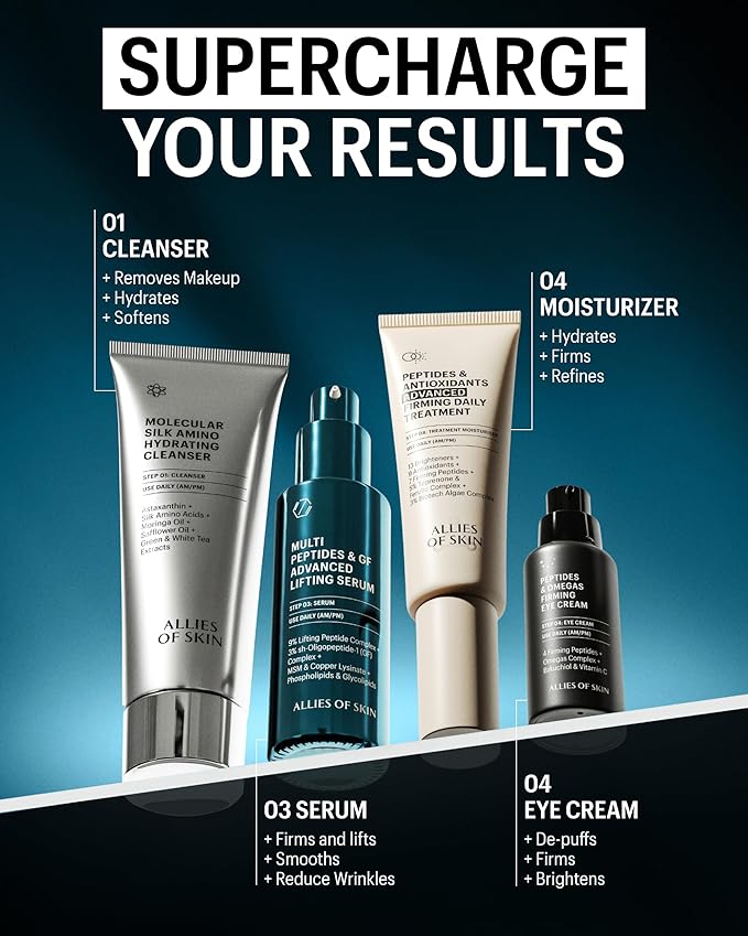 Allies of Skin Jumbo Size Multi Peptides & Growth Factor Collagen Boosting Face Serum | Skin Tightening Anti-Aging Complex with 9% Peptides| Firms Sagging Skin & Visibly Reduces Wrinkles (1.7 oz)