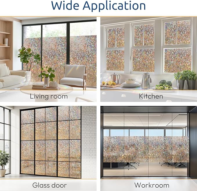 rabbitgoo Window Privacy Film Rainbow Film Decorative Window Sticker, 3D Static Stained Glass Cling Tint for Home Heat Control Non-Adhesive, Brown, 23.6 x 118.1 inches