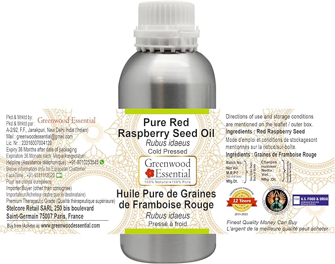 Greenwood Essential Pure Red Raspberry Seed Oil (Rubus idaeus) Cold Pressed 1250ml (42 oz)
