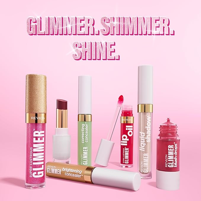 REVLON Super Lustrous Glimmer Lip Oil, Moisturizing & Tinted, Shiny Finish, Made with Plant-Based Squalane, 006 Plum Pop, 0.13 fl oz