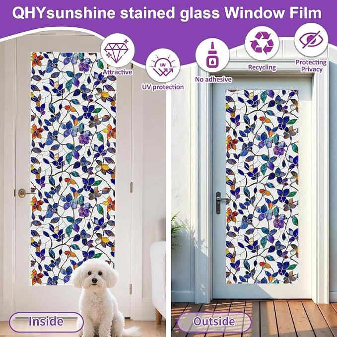 Window Privacy Film Stained Glass Window Film Frosted Window Film Window clings Non-Adhesive Reusable Decorative for Home Removable (Purple Frosted,35.4 X 78.7 in