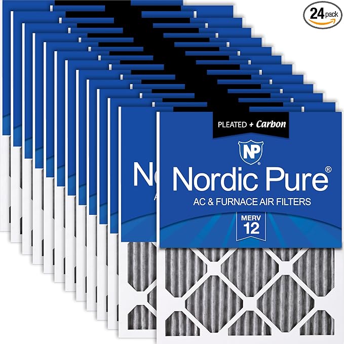 Nordic Pure 12x24x1 Furnace Air Filters MERV 12 Pleated Plus Carbon 24 Pack by NordicPure