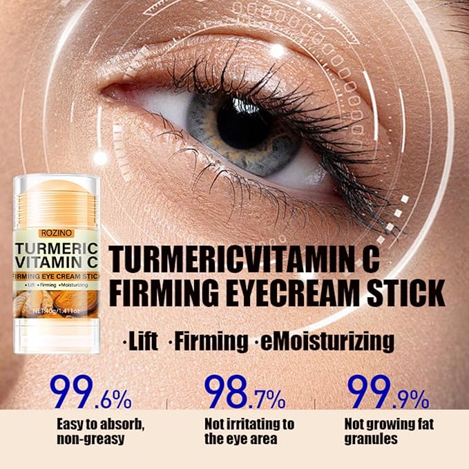 Turmeric Vitamin C Eye Stick, Unde Eye Balm for Dark Circles and Puffiness Anti Aging Moisturizer Under Eye Cream Even Skin Tone Firming Hydrating Bags Reduces Fine Lines 1.41 Oz