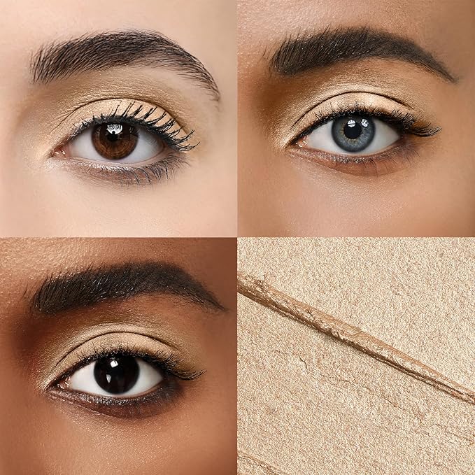 Cream Waterproof Hypoallergenic Eyeshadow Stick, long wear Metallic Glitter Matte Eye Shadow Pencil With Makeup Brush, Eye Brightener, 03 Gold Dust Shimmer