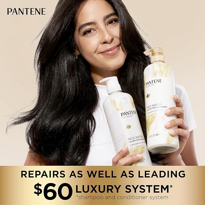 Pantene Conditioner, with Rice Water, Protects Natural Hair Growth, Volumizing, for Women, Nutrient Infused with Vitamin B5, Pro-V Blends, 30.0 oz