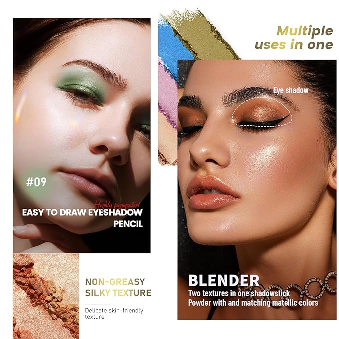 Chocolate Brown Dual Ended Eyeshadow Stick 12 Colors Matte and Shimmer Waterproof Long Lasting Creamy Eyeshadow Pencil for Smokey Eye Natural Everyday Makeup