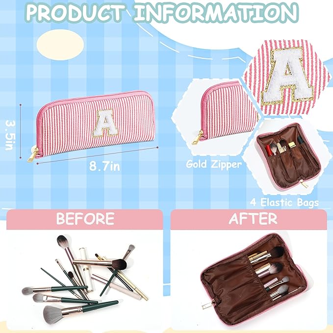 YOOLIFE Gifts for Teen Girls - Personalized Initial Makeup Bag, Birthday Gifts for Women Sister Friend Daughter Girls Kids